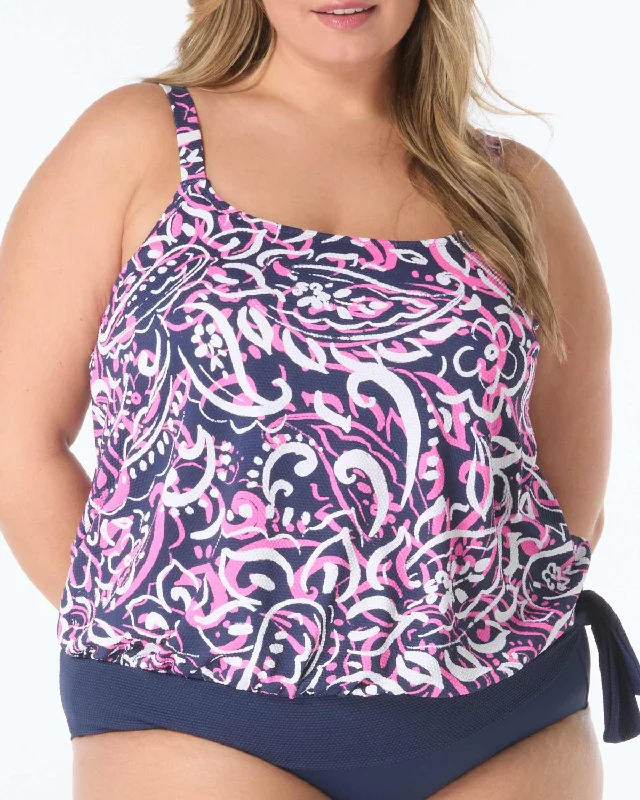 2025 Beach House Women's Plus Paradise Paisley Pique Sarah Blouson Tankini Top - Hw8e372