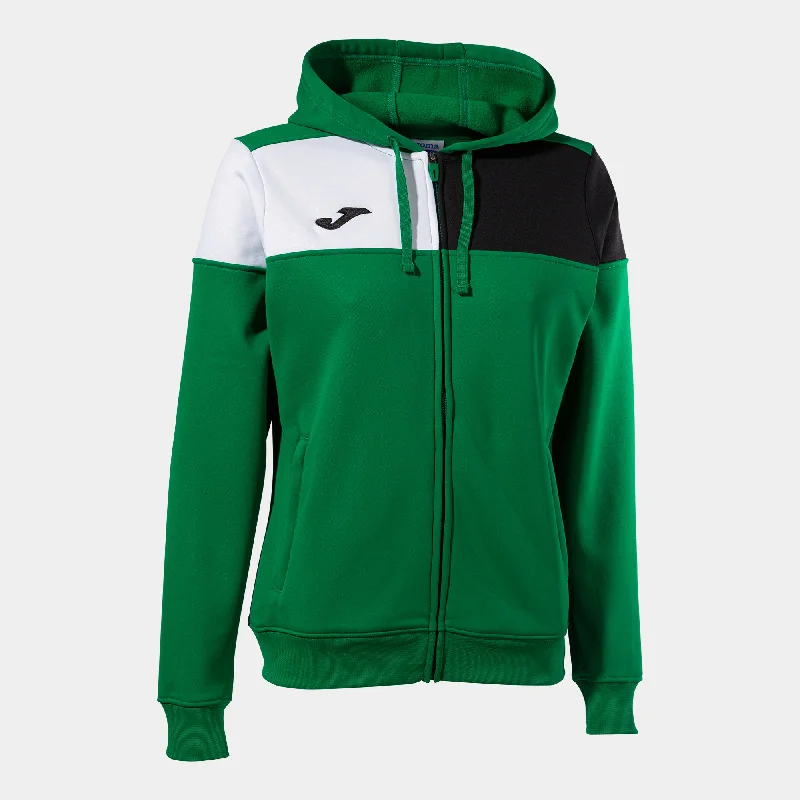 Joma Crew V Ladies Hoodie Jacket (Green Medium/Black/White)