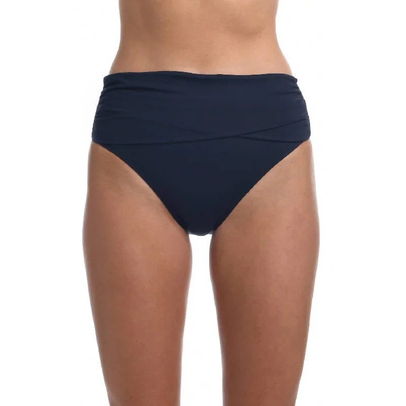 Island Goddess Mid Waist Sash Band Swim Bottom In Indigo