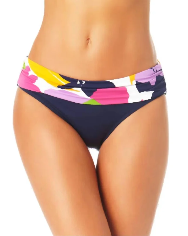 Bold Floral Foldover Bikini Swimsuit Bottoms In Lush Garden