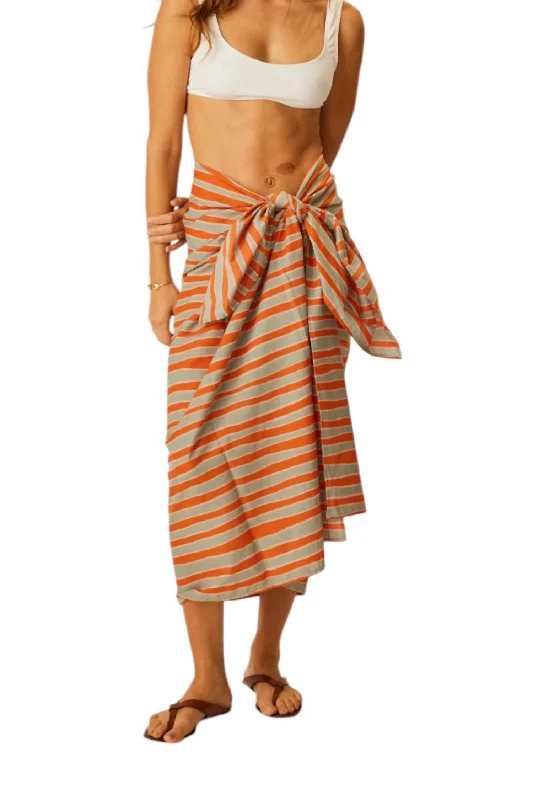 Cotton Stripe Sarong In Batik Stripe Sage