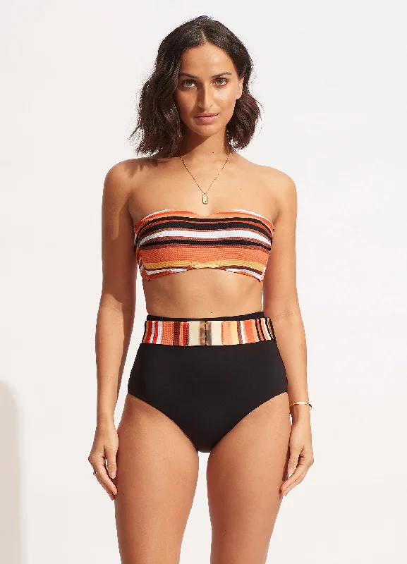 Sun Stripe High Waisted Pant With Belt - Black