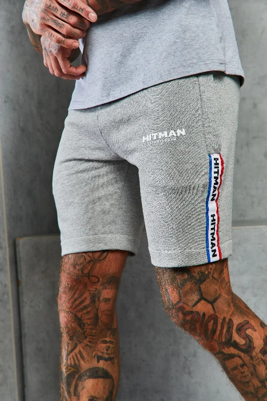 Grey Text Tri Tape Cotton Shorts