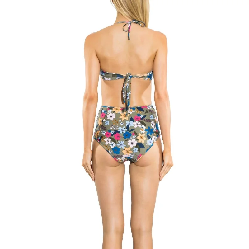 Punchy Floral High Waisted Bikini Bottom In Forest Multi