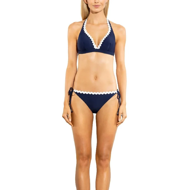 Solid Scallop String Bikini Bottom In Navy