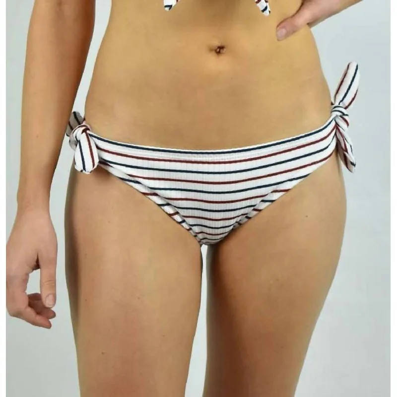 Sport Stripe Rib Bow Bikini Bottom In White Multi