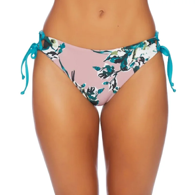 Lace Side Bikini Bottom In Watercolor Floral Pink