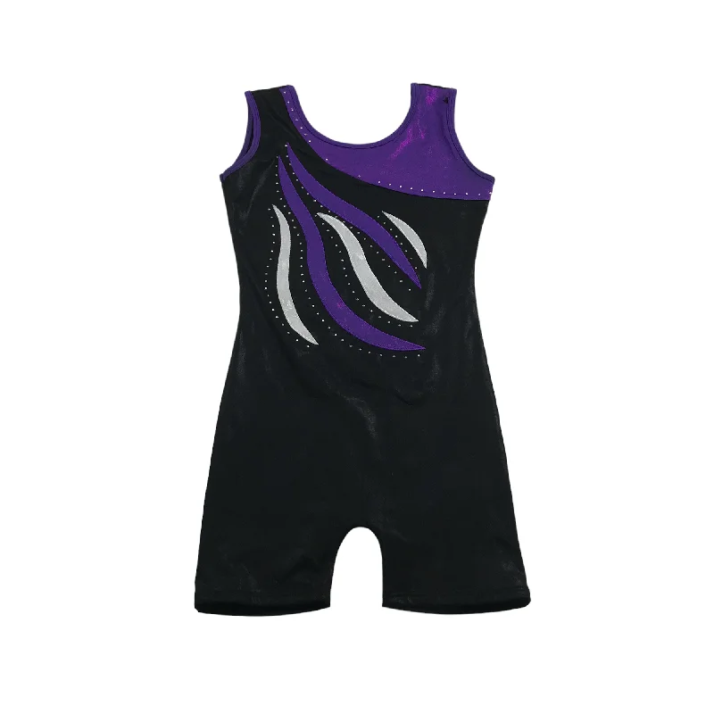 Black and Purple Short Leg Unitard Age 12-14