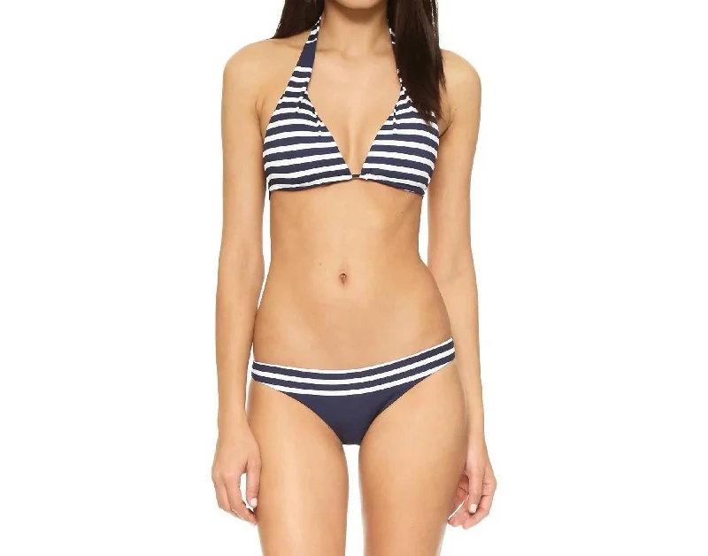 Stripe Halter String Bikini Top In Navy/white