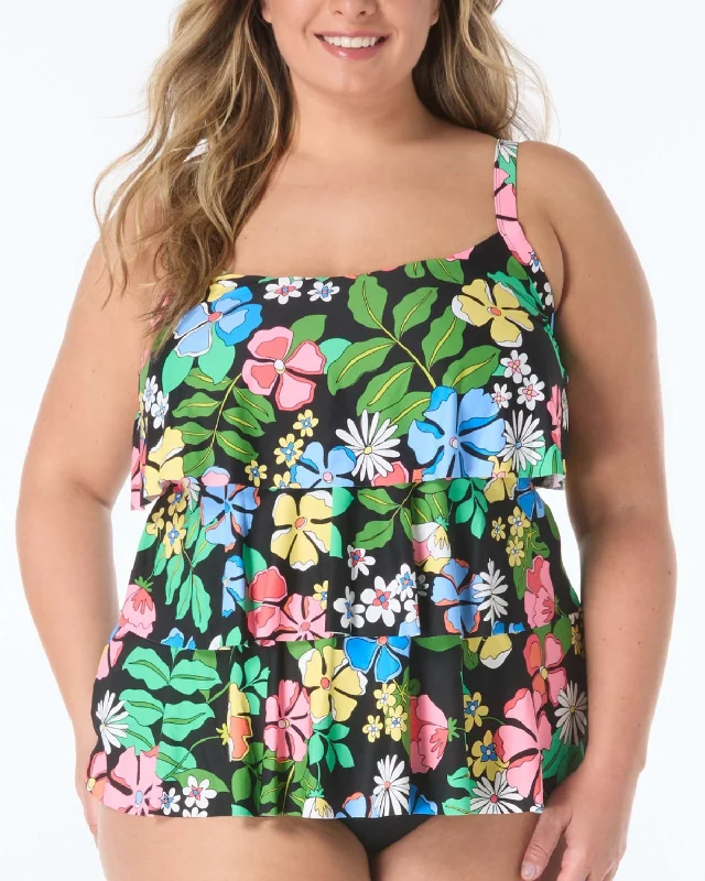 2025 Beach House Women's Plus Midnight Garden Jersey Jane Ruffle Tiered Tankini Top - Hw2f096