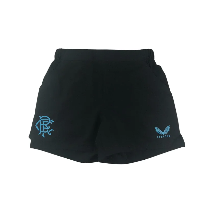 Castore Rangers FC players travel shorts women size UK 10 black with blue logos