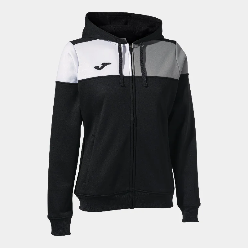 Joma Crew V Ladies Hoodie Jacket (Black/Grey/White)