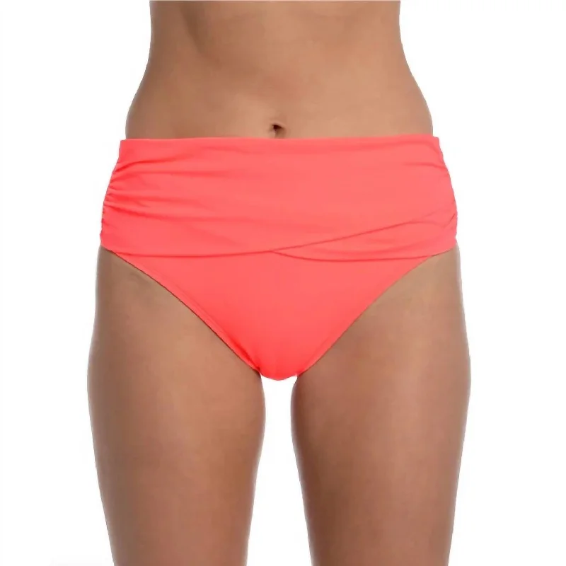 Island Goddess Mid Waist Swim Bottom In Hot Coral