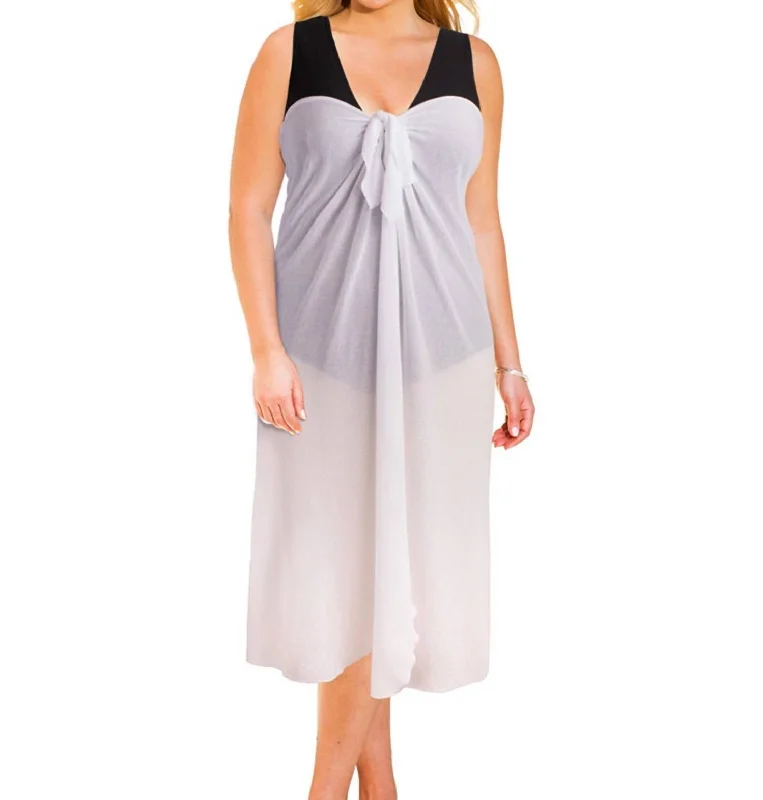 Sun Diva Plus Size Long Pareo Cover Up In White