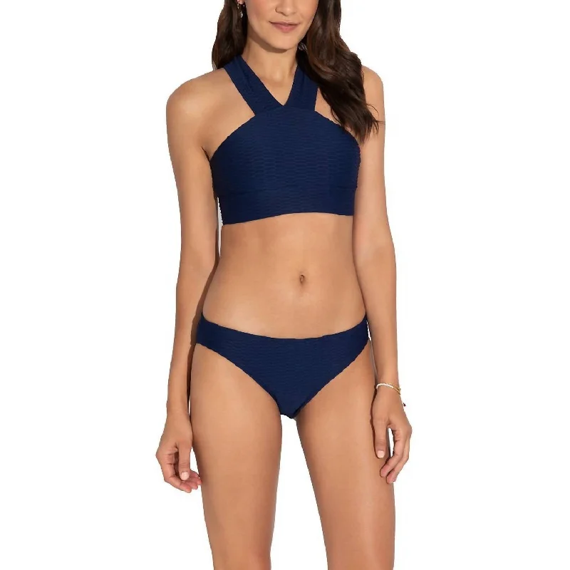 Solid Textured Classic Bikini Bottom In Navy