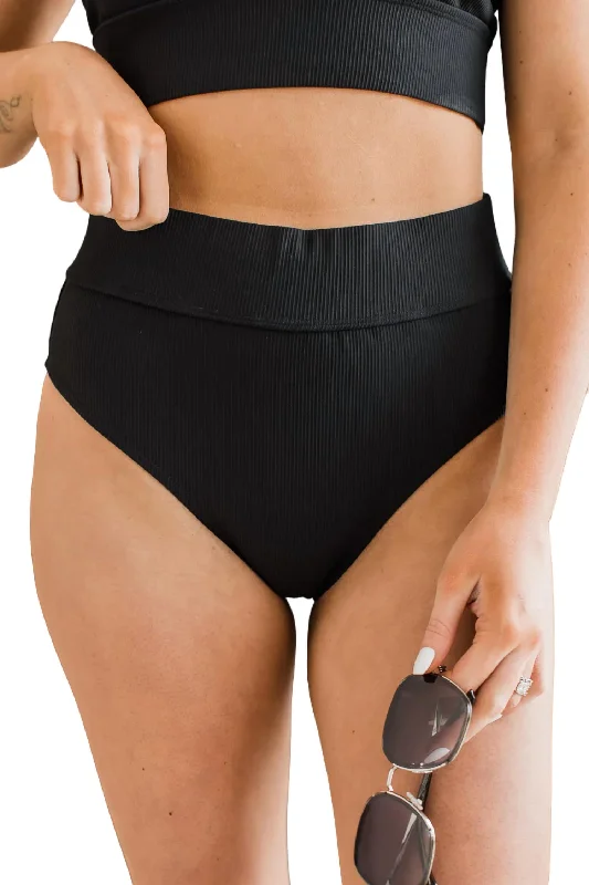 Good Vibes High Waisted Bikini Bottom In Black