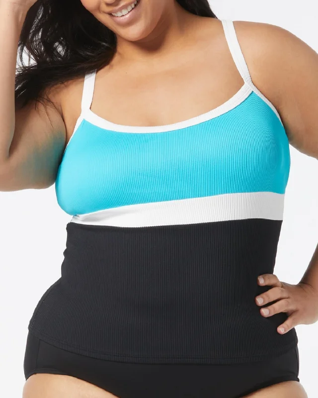 2024 Beach House Women's Plus Colorblock Flex Ribbed Tankini Top - Hw9b356