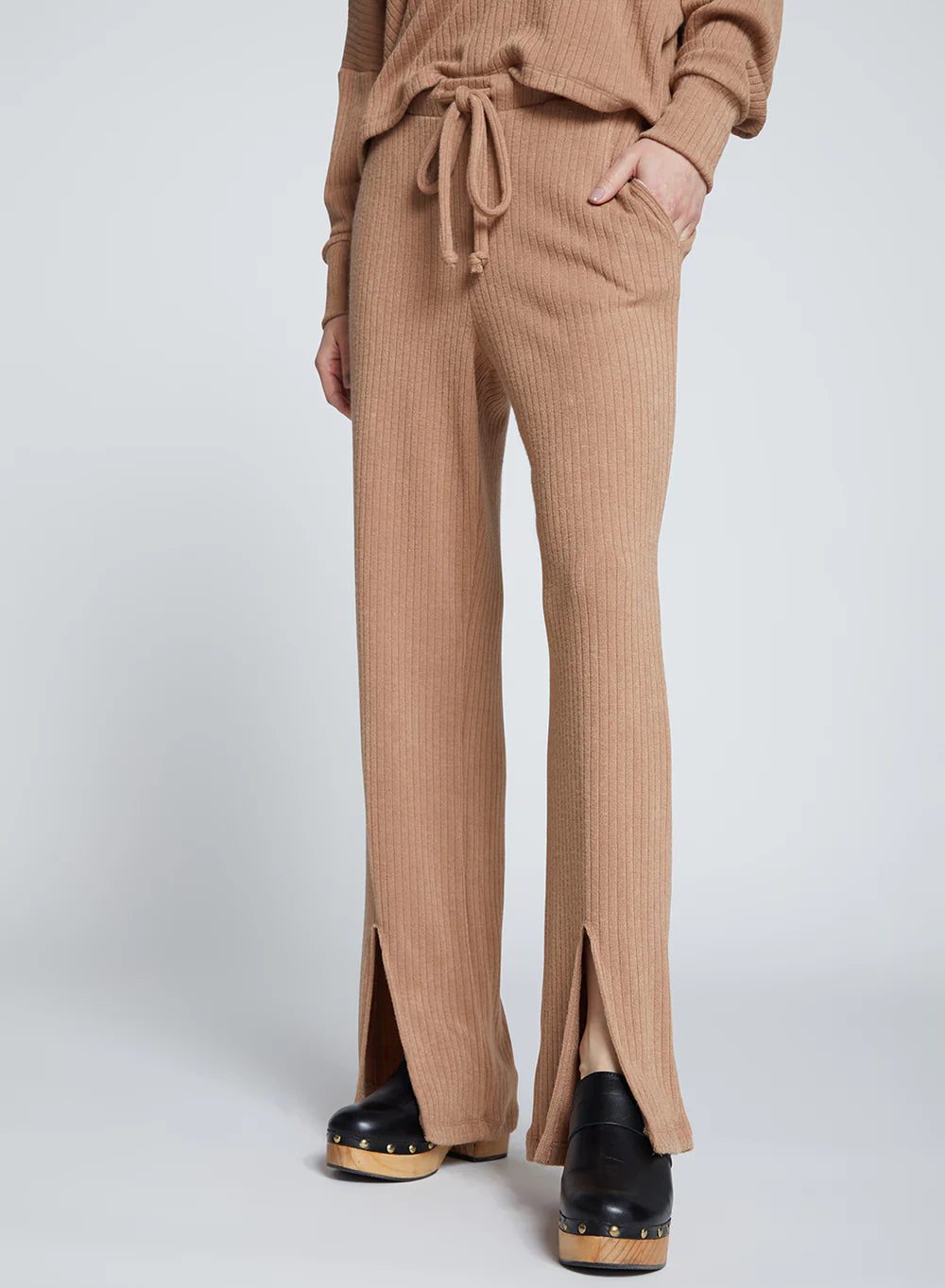 Rachel Chunky Rib Front Slit Tie Pant Toffee