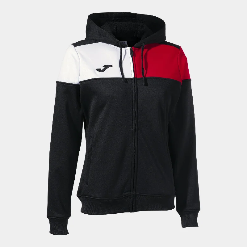 Joma Crew V Ladies Hoodie Jacket (Black/Red/White)