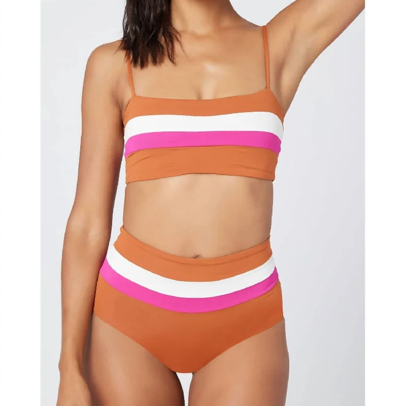 Rebel Stripe Bikini Top In Amber/bougainvillea/cream