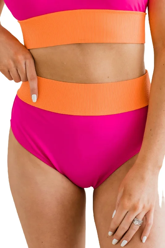 Ray Of Sunshine Swim Bottom In Hot Pink/orange