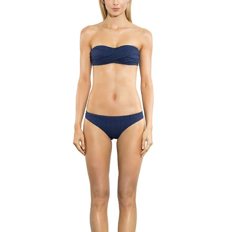 Geo Eyelet Classic Bikini Bottom In Navy