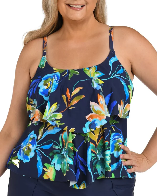 2025 Maxine of Hollywood Plus Indigo Vineyard Two Tiered Tankini Top - Mw5ec58