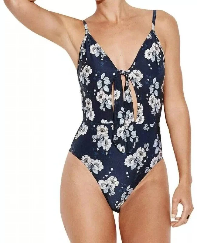 Splendour Tie Front One Piece In Indigo