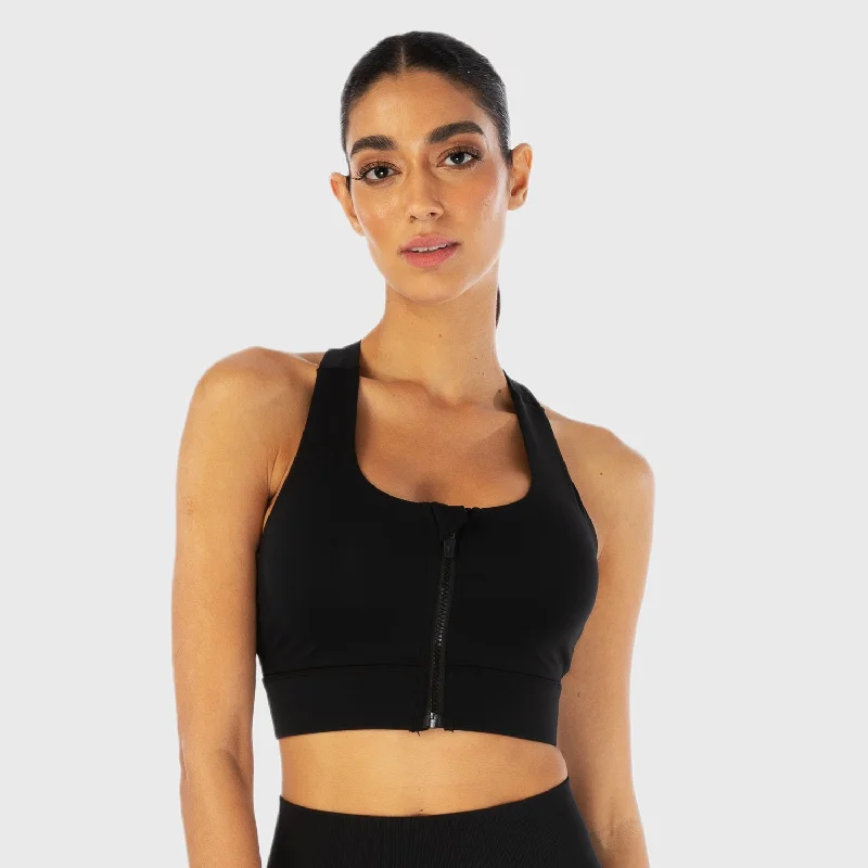 Infinity Zip Up Workout Bra - Black