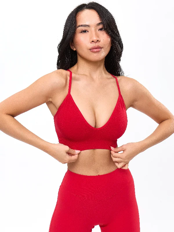 Plunge Seamless Sports Bra - Lipstick Red