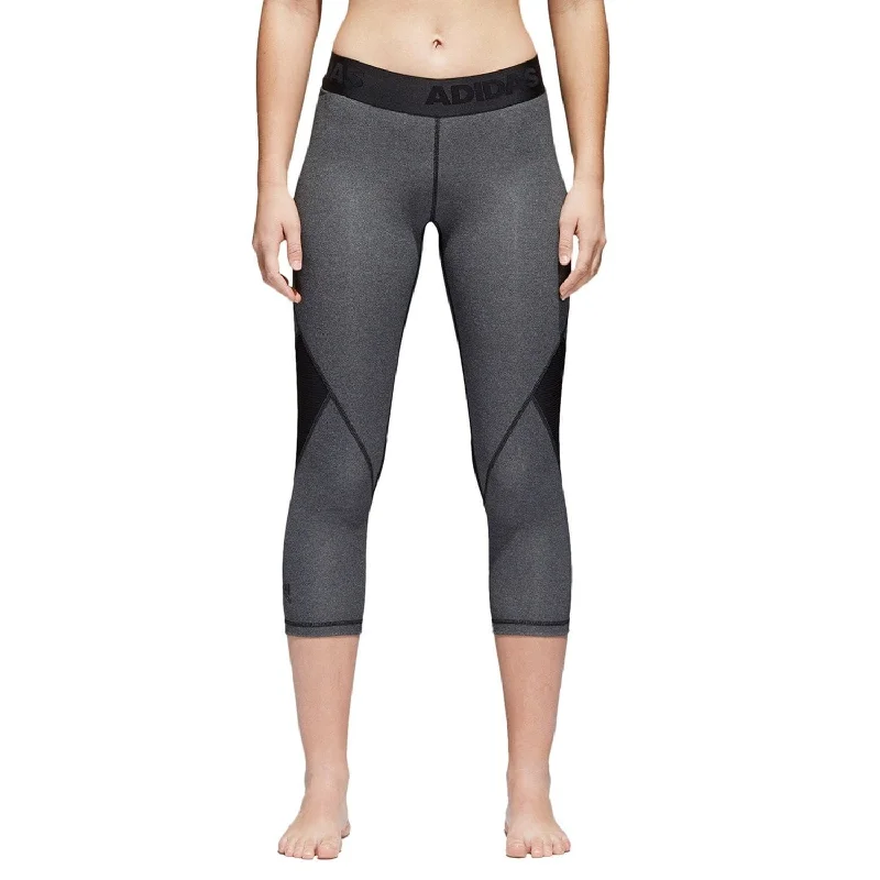 Adidas Women's Alphaskin Sport Heather Mid-Rise Capri Leggings Grey Size Medium - Black