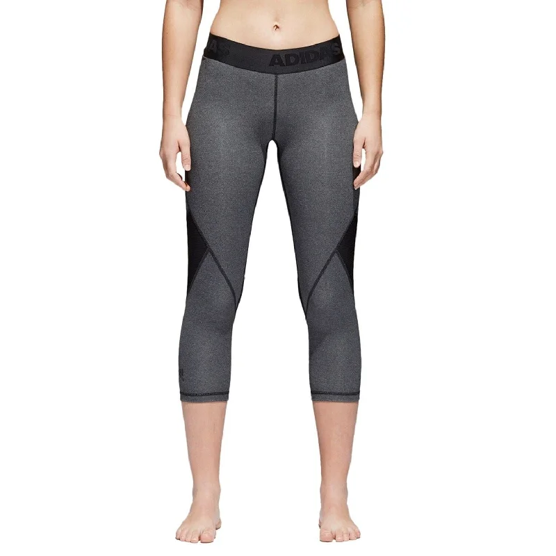 Adidas Women's Alphaskin Sport Heather Mid-Rise Capri Leggings Size Extra Small - Black - X-Small