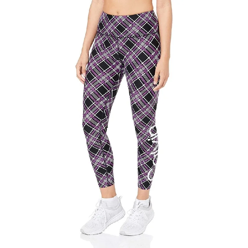 Calvin Klein Women's Plaid Logo Leggings Tartan Orchid Flash Combo Size Small - Black