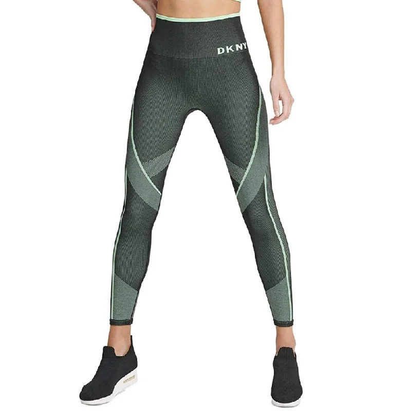 DKNY Women's High-Waist Seamless Leggings Black Charcoal and Zest Green Size Extra Small - X-Small