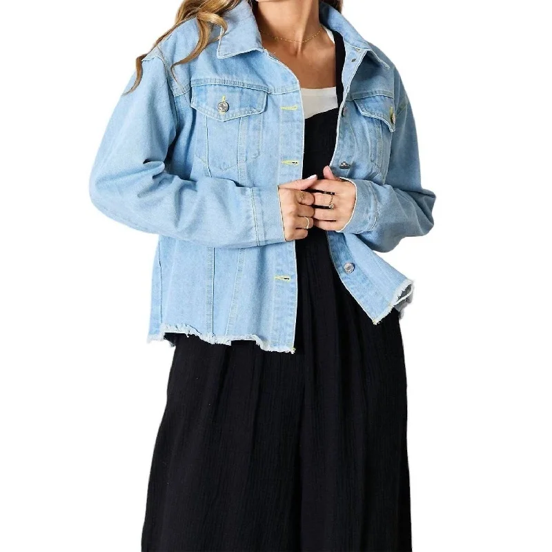 Double Take - Trendy Denim Jacket With Raw Hem