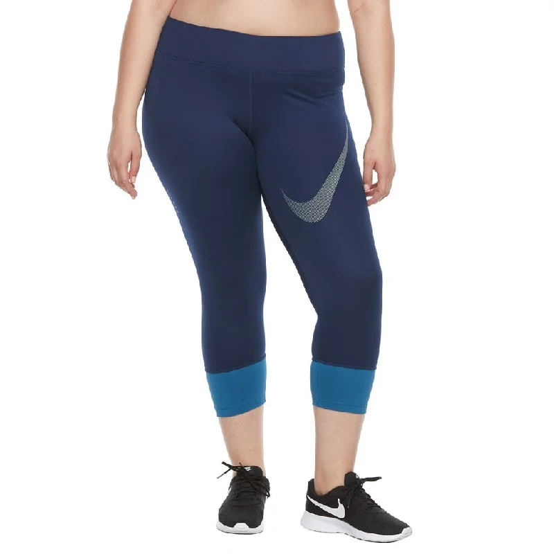 Nike Women's Plus Size Power Essential Running Cropped Leggings Blue Size Extra Large - X-Large